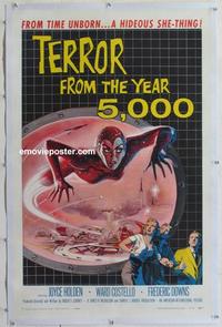 d445 TERROR FROM THE YEAR 5,000 linen one-sheet movie poster '58 she-thing!