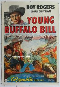 d467 YOUNG BUFFALO BILL linen one-sheet movie poster '40 Roy Rogers, Gabby
