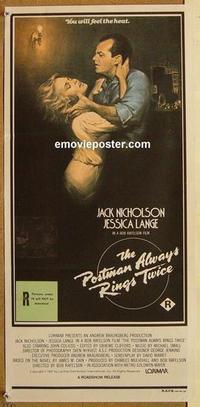 e926 POSTMAN ALWAYS RINGS TWICE Australian daybill movie poster '81 Lange
