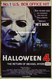 e196 HALLOWEEN 4 Australian one-sheet movie poster '88 Return of Michael Myers!