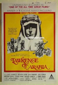 e236 LAWRENCE OF ARABIA Australian one-sheet movie poster R70s David Lean classic!