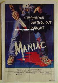 e257 MANIAC Australian one-sheet movie poster '80 wild gory horror artwork!