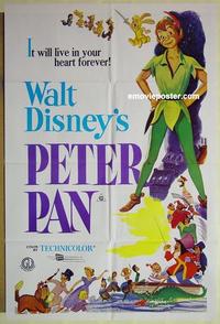 e289 PETER PAN Australian one-sheet movie poster R70s Walt Disney classic!
