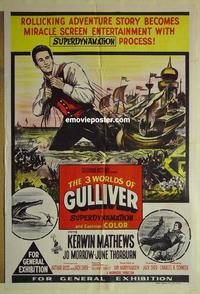 e069 3 WORLDS OF GULLIVER Australian one-sheet movie poster '60 Ray Harryhausen