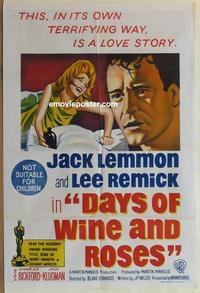 e145 DAYS OF WINE & ROSES Australian one-sheet movie poster '63 Lemmon, Remick