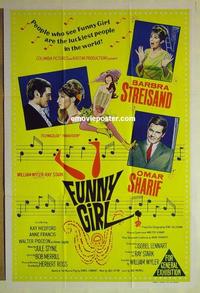 e180 FUNNY GIRL Australian one-sheet movie poster '68 Barbra Streisand, Sharif