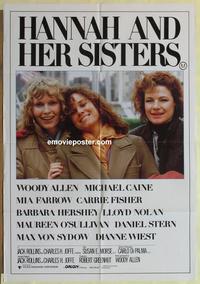 e198 HANNAH & HER SISTERS Australian one-sheet movie poster '86 Woody Allen