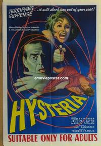 e215 HYSTERIA Australian one-sheet movie poster '65 cool psycho art design!
