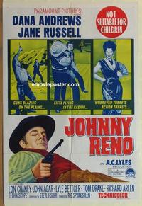 e221 JOHNNY RENO Australian one-sheet movie poster '66 Dana Andrews, Jane Russell