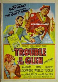 e373 TROUBLE IN THE GLEN Australian one-sheet movie poster '54 Orson Welles