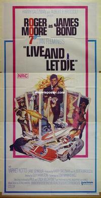 e043 LIVE & LET DIE Aust three-sheet movie poster '73 Moore as James Bond!