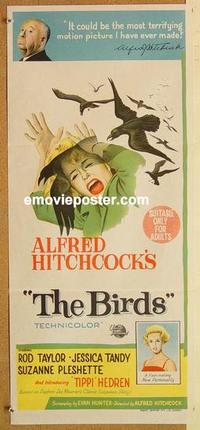 e465 BIRDS Australian daybill movie poster '63 Alfred Hitchcock, Rod Taylor