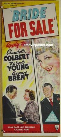 e483 BRIDE FOR SALE Australian daybill movie poster '49 Claudette Colbert