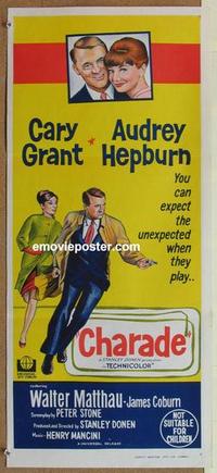 e513 CHARADE Australian daybill movie poster '63 Cary Grant, Audrey Hepburn