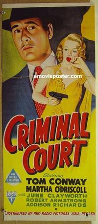 e539 CRIMINAL COURT Australian daybill movie poster '46 Tom Conway, Wise