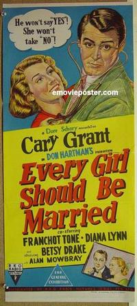 e577 EVERY GIRL SHOULD BE MARRIED Australian daybill movie poster '48 Grant
