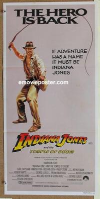 e707 INDIANA JONES & THE TEMPLE OF DOOM Hero is Back style Australian daybill movie poster '84 Ford