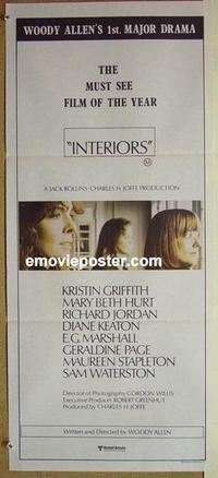 e711 INTERIORS Australian daybill movie poster '78 Woody Allen, Diane Keaton