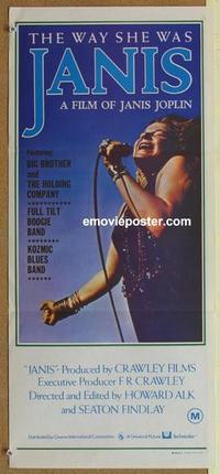 e726 JANIS Australian daybill movie poster '75 Joplin, rock 'n' roll!
