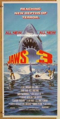 e730 JAWS 3-D Australian daybill movie poster '83 Great White Shark horror!