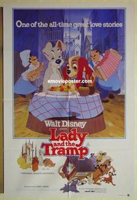 e229 LADY & THE TRAMP Australian one-sheet movie poster R80 spaghetti scene!