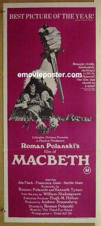 e799 MACBETH Australian daybill movie poster '72 Polanski, Shakespeare