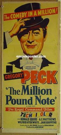 e815 MAN WITH A MILLION Australian daybill movie poster '54 Greogry Peck