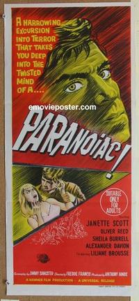 e890 PARANOIAC Australian daybill movie poster '63 Oliver Reed, Hammer