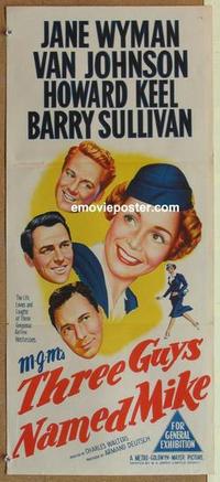 f113 THREE GUYS NAMED MIKE Australian daybill movie poster '51 Jane Wyman