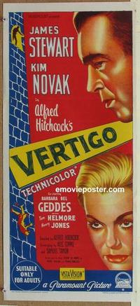 f144 VERTIGO Australian daybill movie poster '58 James Stewart, Kim Novak