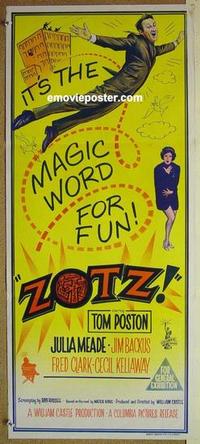 f189 ZOTZ Australian daybill movie poster '62 William Castle, sci-fi comedy!