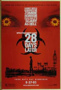 g005 28 DAYS LATER DS teaser one-sheet movie poster '03 Danny Boyle, zombies!