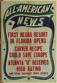 h019 ALL AMERICAN NEWS 1sheet '40s first Negro resort!