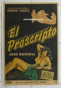 k223 OUTLAW linen Argentinean movie poster '46 sexy Jane Russell!