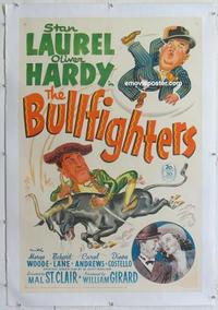 k280 BULLFIGHTERS linen one-sheet movie poster '45 Laurel & Hardy!