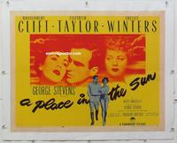 k243 PLACE IN THE SUN linen half-sheet movie poster '51 Clift, Liz Taylor
