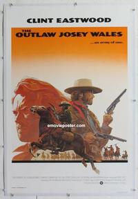 k391 OUTLAW JOSEY WALES linen int'l one-sheet movie poster '76 Clint Eastwood