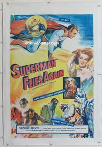 k449 SUPERMAN FLIES AGAIN linen one-sheet movie poster '54 George Reeves