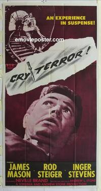 m201 CRY TERROR three-sheet movie poster '58 James Mason, Rod Steiger
