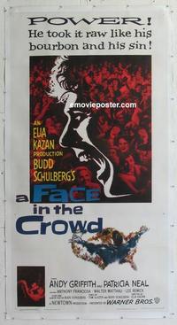 m027 FACE IN THE CROWD linen three-sheet movie poster '57 Andy Griffith, Neal