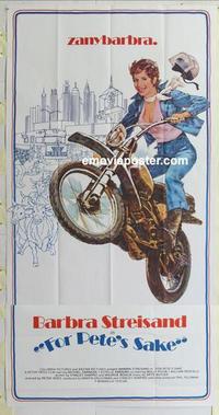 m206 FOR PETE'S SAKE three-sheet movie poster '74 Barbra Streisand on bike!