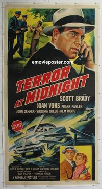 m049 TERROR AT MIDNIGHT linen three-sheet movie poster '56 Scott Brady noir!