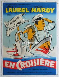 m089 SAPS AT SEA linen French one-panel movie poster R50s Laurel & Hardy!