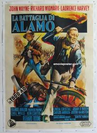 m094 ALAMO linen Italian two-panel movie poster '60 John Wayne, Widmark