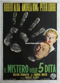 m095 BEAST WITH FIVE FINGERS linen Italian two-panel movie poster '57 Lorre