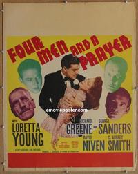 m137 FOUR MEN & A PRAYER jumbo 22x28 movie window card '38 Ford,Loretta Young