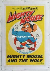 m003 MIGHTY MOUSE & THE WOLF linen one-sheet movie poster '45 Terry-Toons