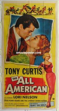 s034 ALL AMERICAN three-sheet movie poster '53 Tony Curtis, Mamie Van Doren