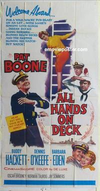 s036 ALL HANDS ON DECK three-sheet movie poster '61 Pat Boone, Buddy Hackett