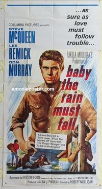 s051 BABY THE RAIN MUST FALL three-sheet movie poster '65 Steve McQueen